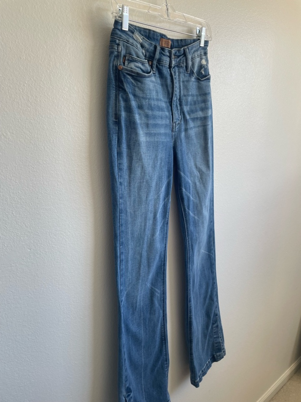 Judy Blue Women’s 7/28 Flare Jeans Medium Wash Stretch Denim Side Slit - Picture 2 of 12